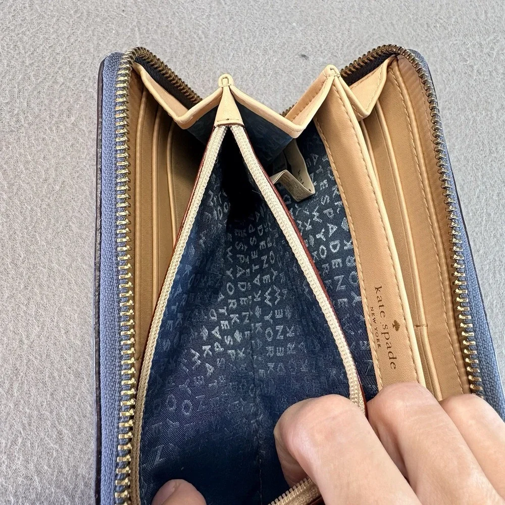 Kate Spade Neda Grey Street WLRU2264 Blue Leather Zip Around Wallet READ